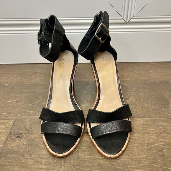 Loeffler Randal Women Ankle Strap 4" Heel Leather Sandals, Black, Size 10M - Picture 2 of 14